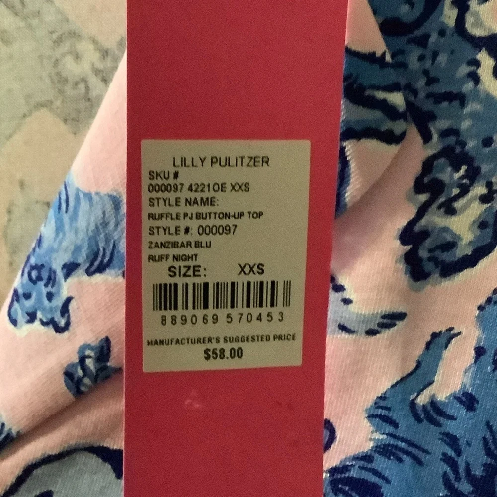 Lilly Pulitzer Pink and Blue‎ button up Pajama top, Ruff night, XXS